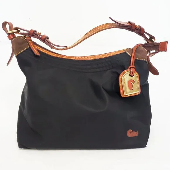 Black nylon bag hot sale with brown leather straps